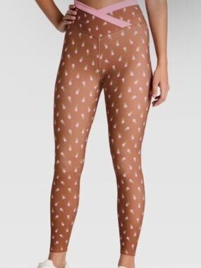 JoyLab Brown Leggings with Pink Floral Print.
